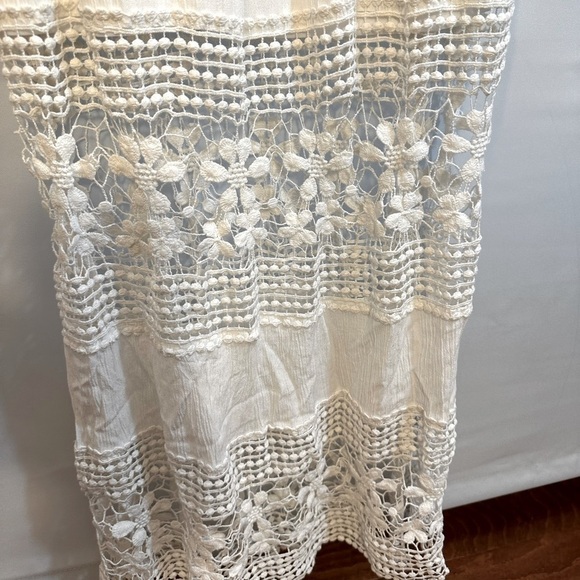 Allison Brittney White Tiered Crochet Lace Trim Spaghetti Straps Boho Maxi Dress - Picture 6 of 12